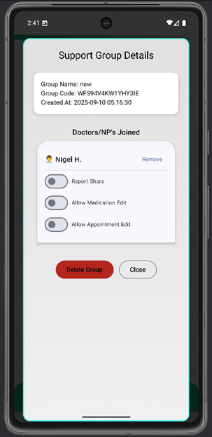 Remove member option in group modal