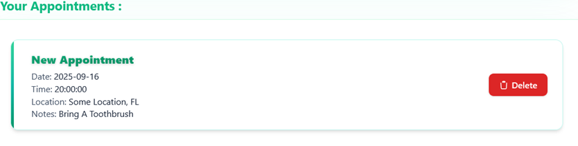 Delete appointment card