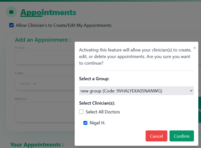 Grant clinician permissions