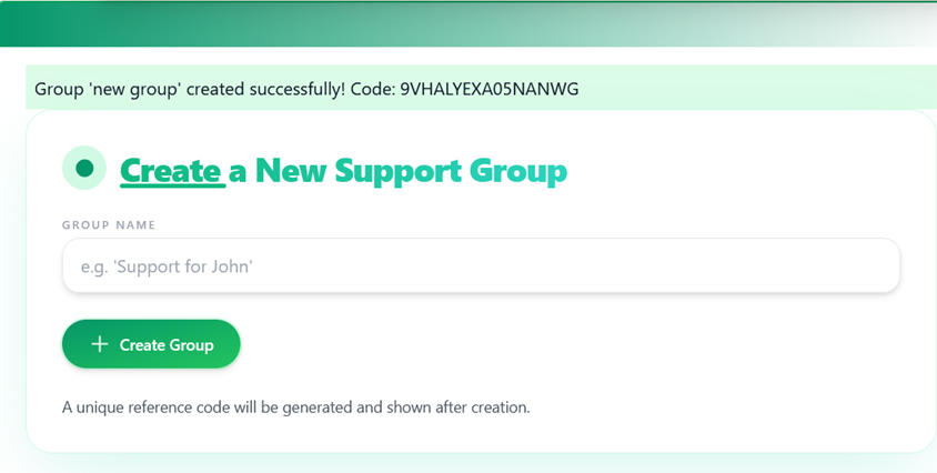 Create group screen with group name field