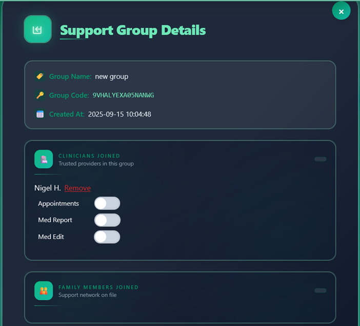 Delete group or remove member controls